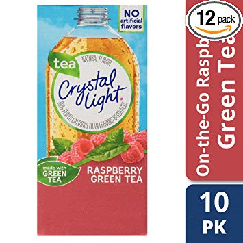 Crystal Light Drink Mix, Raspberry Green Tea, On The Go Packets, 10 Count (Pack of 12 Boxes)