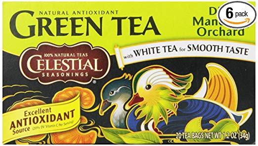 Celestial Seasonings Green Tea, Decaf Mandarin Orchard, 20 Count (Pack of 6)