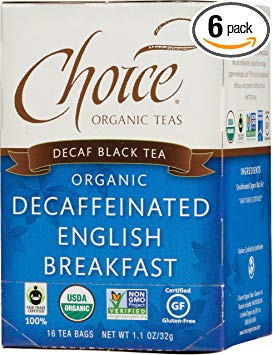 Choice Organic Teas Black Tea, Decaffeinated English Breakfast, 16 Count, Pack of 6