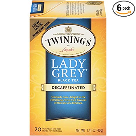 Twinings of London Decaffeinated Lady Grey Black Tea Bags, 20 Count (Pack of 6)