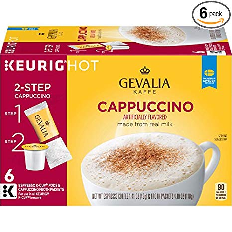GEVALIA Cappuccino K-CUP Pods and Froth Packets - 6 count (Pack of 6)