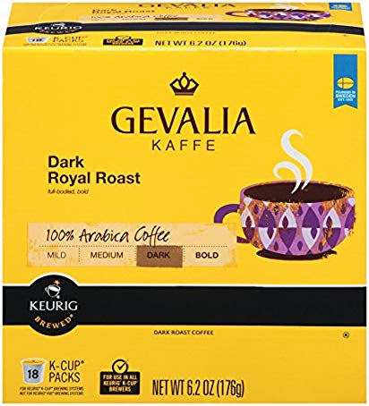 GEVALIA Dark Royal Roast Coffee, K-CUP Pods, 18 count