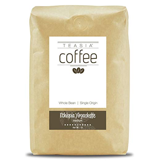 Teasia Coffee, Ethiopia Yirgacheffe, Single Origin, Medium Roast, Whole Bean, 2-Pound Bag