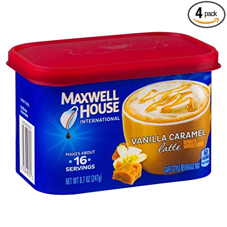 Maxwell House International Cafe Flavored Instant Coffee, Vanilla Caramel Latte, 8.7 Ounce Canister (Pack of 4)