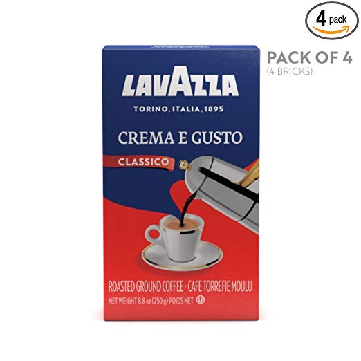 Lavazza Crema e Gusto Ground Coffee Blend, Espresso Dark Roast, 8.8-Ounce Brick (Pack of 4)