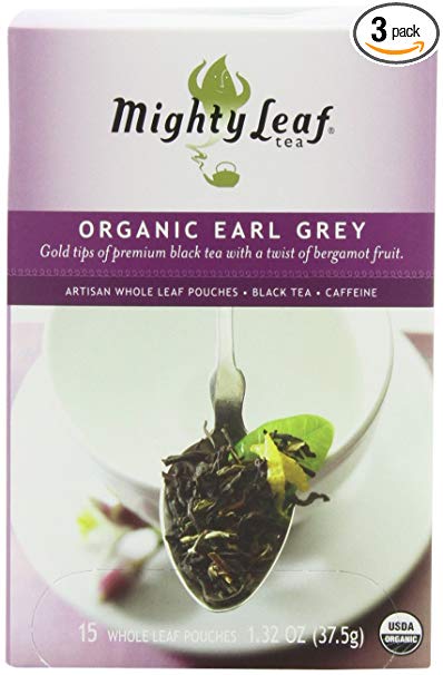 Mighty Leaf Black Tea, Organic Earl Grey, 15 Pouches (Pack of 3) Package May Vary