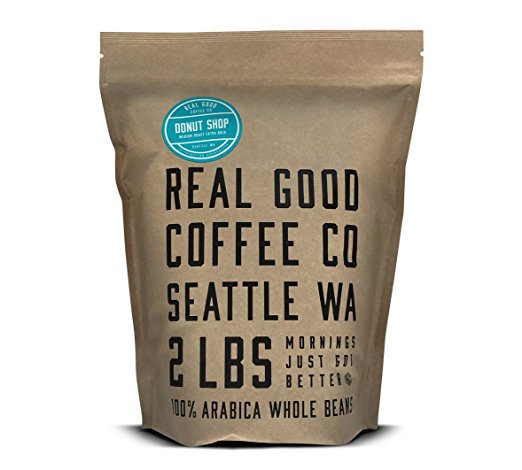 Real Good Coffee Co 2LB, Whole Bean Coffee, Donut Shop Medium Roast Coffee Beans, 2 Pound Bag