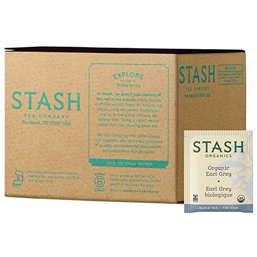 Stash Tea Organic Earl Grey Green and Black Tea 100 Count Tea Bags in Foil (Packaging May Vary) Individual Tea Bags for Use in Teapots Mugs or Cups, Black Tea and Green Tea, Brew Hot or Iced