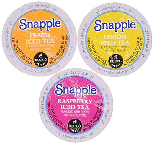 30 Pack - Snapple Variety Iced Tea Sampler K-Cup for Keurig Brewers - Lemon, Raspberry, Peach - Packaging May Vary