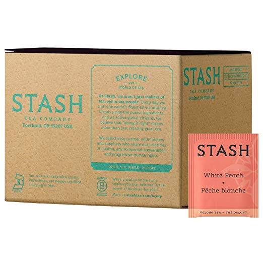 Stash Tea White Peach Oolong Tea 100 Count Teabags in Foil (packaging may vary) Individual Oolong Black Tea Bags, Use in Teapots Mugs or Cups, Brew Hot Tea or Iced Tea
