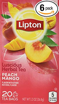 Lipton Herbal Tea, Peach Mango, 1.3 oz, 20 Count (Pack Of 6)