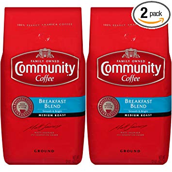 Community Coffee Breakfast Blend Medium Roast Premium Ground 32 Oz Bag (2 Pack), Medium Full Body Smooth Bright Taste, 100% Select Arabica Coffee Beans