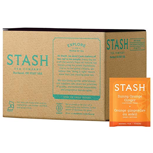 Stash Tea Sunny Orange Ginger Herbal Tea 100 Count (packaging may vary) Individual Uncaffeinated Herbal Tea Bags for Use in Teapots Mugs or Cups, Brew Hot Tea or Iced Tea
