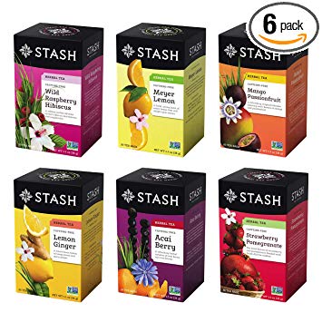 Stash Tea, Fruity Herbal Tea Six Flavor Assortment, 116 Count Tea Bags in Foil (Pack of 6 boxes of 18-20 bags each) Variety of Herbal Tisane