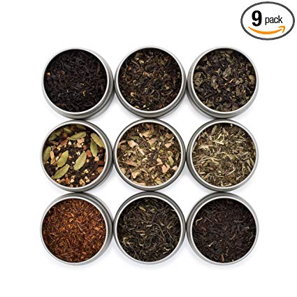 Golden Moon Tea LOOSE LEAF TEA SAMPLER - 9 Variety Pack - Organic Tea Sampler Gift Set - Black Tea, Green Tea, White Tea, Herbal Tea