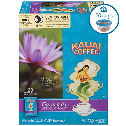 Kauai Coffee Single-serve Pods, Garden Isle Medium Roast – 100% Premium Arabica Coffee from Hawaii’s Largest Coffee Grower, Compatible with Keurig K-Cup Brewers - 20 Count