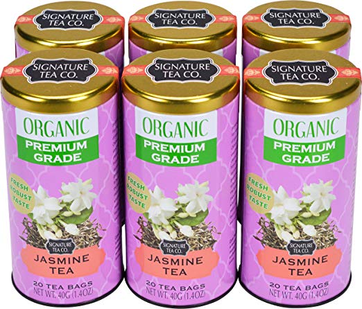 Organic Jasmine Tea, 20 Bag Canister, Pack of 6